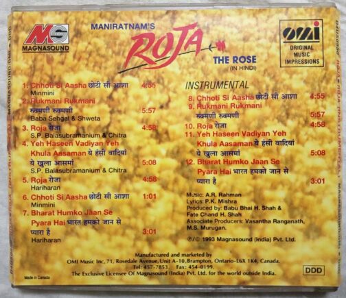 Roja Hindi Audio cd