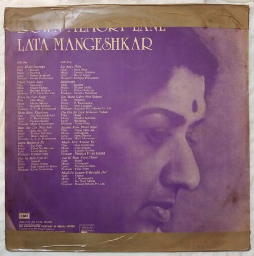 Down Memory Lane Lata Mangeshkar Hindi LP Vinyl Record