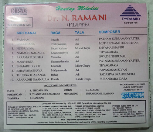Dr. N Ramani Flute Haunting Melodies Tamil Audio Cd