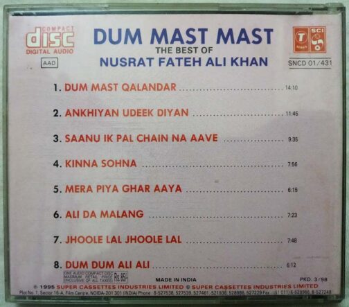 Dum Mast Mast The Best of Nusrat Fateh Ali Khan Hindi Audio cd