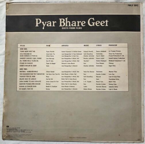 Pyar Bhare Geet Duets from Film LP Vinyl Record (1)