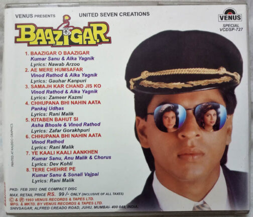 Baazigar Hindi Audio Cassette By Anu Malik