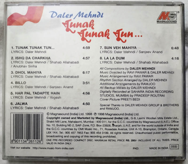 Tunak Tunak Tun Daler Mehndi Hindi Audio Cd 1