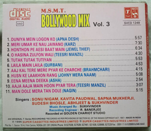 Bollywood Mix Vol 3 Hindi Audio cd