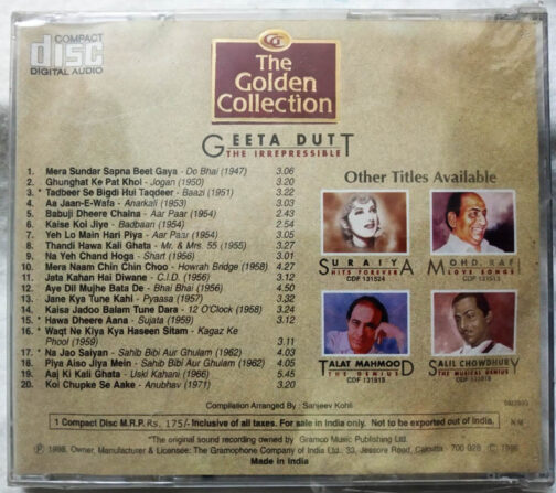 Golden Collection Geeta Dutt Her The Irrepressible Hindi Film Audio Cd
