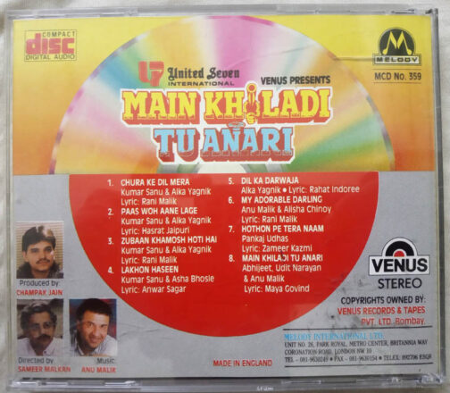 Main Khiladi Tu Anari Hindi Audio cd By Anu Malik (2)