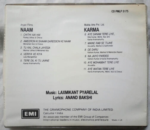 Naam - Karma Hindi Film Audio cd By Laxmikant Pyarelal