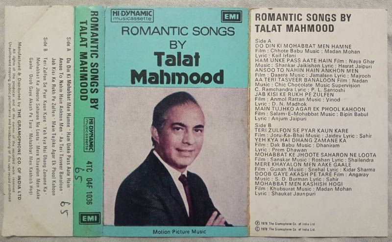 Romantic Song By Talat Mohmood Hindi Audio Cassette