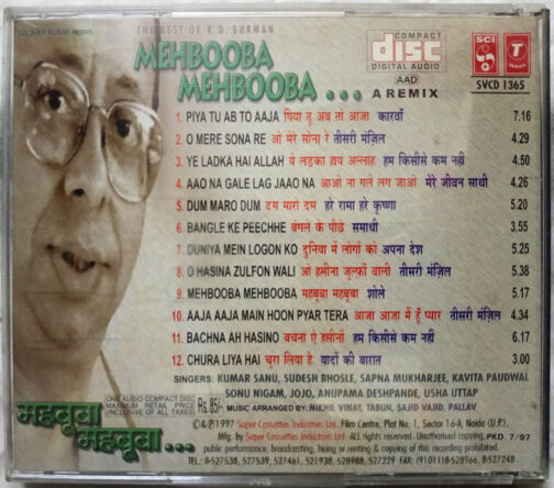The Best of R.D. Burman Mehbooba Mehbooba a Remix Hindi Audio cd (1)
