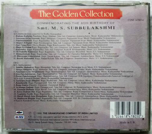 The Golden Collection Commemorating the 80th Birthday of Smt. M.S.Subbulakshmi Audio cd