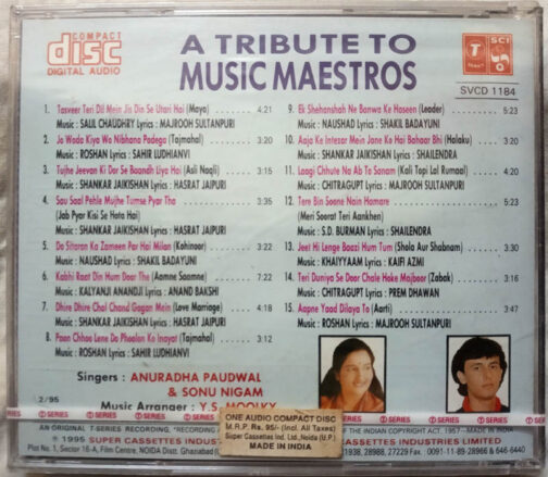 A Tribute to music maestros anuradha paudwal sonu nigam Hindi Film Audio Cd