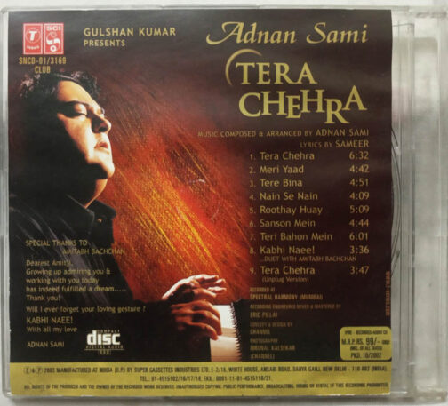 Adnan Sami Tere Chehra Hindi album Audio Cd