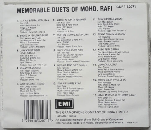 Memorable Duets of Mohd.Rafi Hindi Film Audio CD