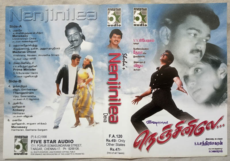 Nenjinile Tamil Film Audio Cassette by Deva