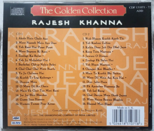The Golden Collection Raj Khanna Hindi Film Audio CD