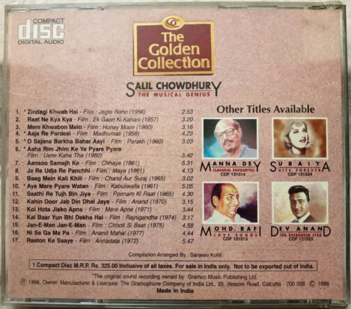 The Golden collection Salil Chowdhury The Musical Genius Hindi Film Audio Cd