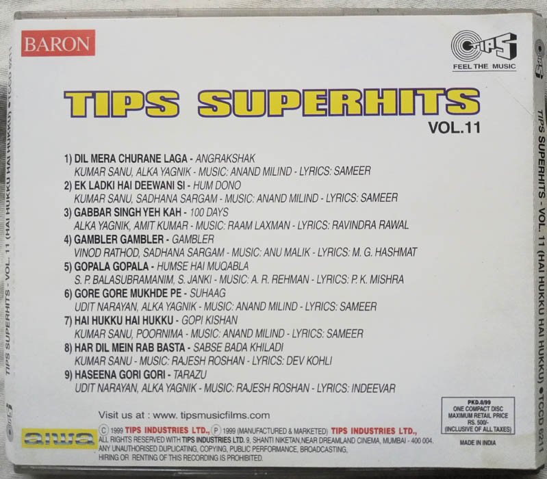 Hai Hukku Hai Hukku Tips Superhits Vol 11 Hindi Film Song Audio cd