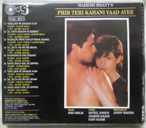 Phir Teri Kahani Yaad Ayee Audio CD By Anu Malik