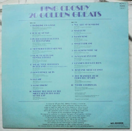 20 Golden Greats Bing Crosly LP Vinyl Record