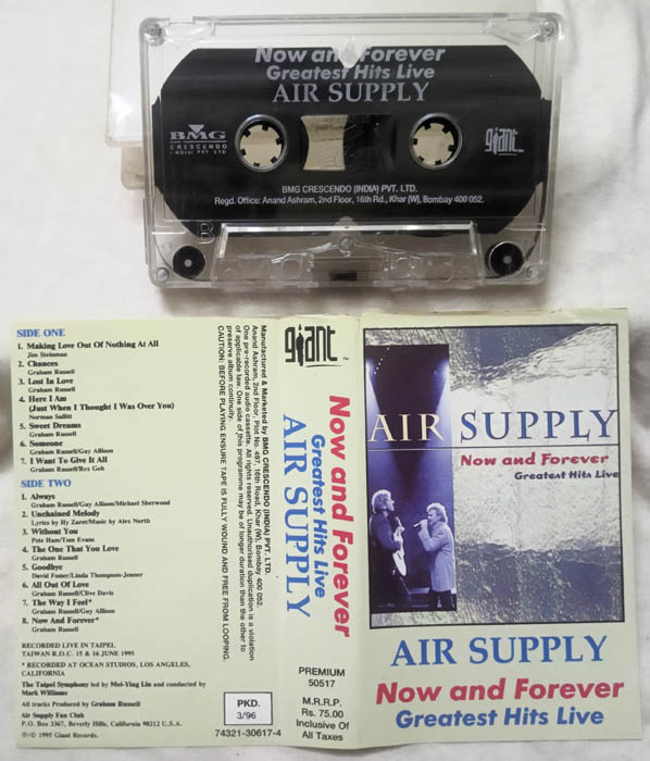 Air Supply Now and forever greatest Hits Live Audio Cassette