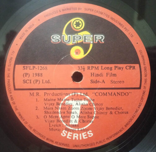 Commando Hindi Vinyl Record By Bappi Lahiri
