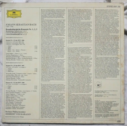 Johann Sebastian Bach Brandenburgische Konzerte 1 2 3 LP Vinyl Record