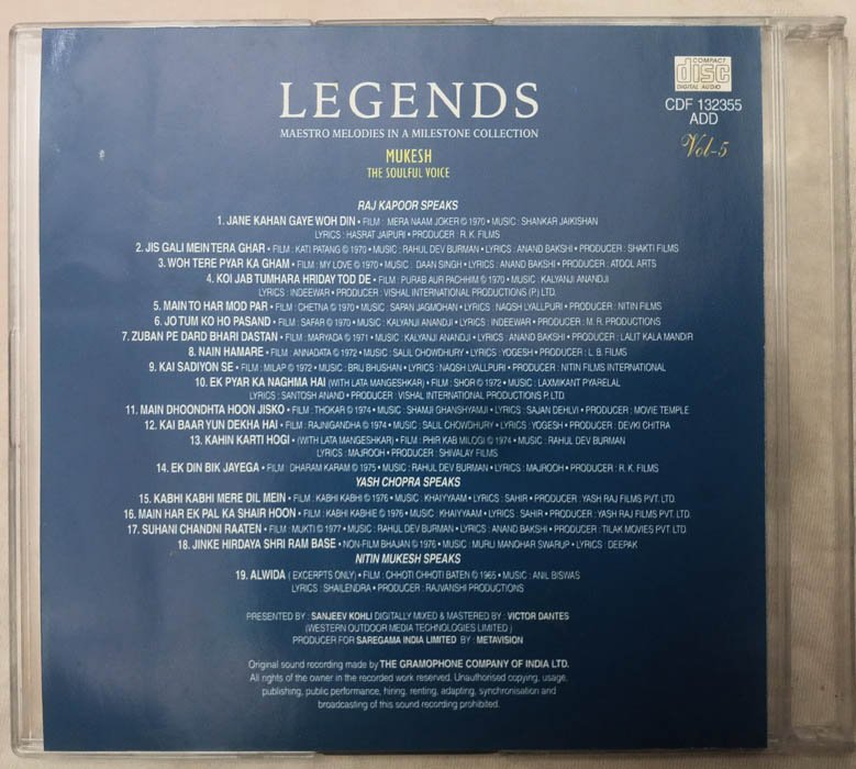 Legends Maestro Melodies in a milestone collection Mukesh The