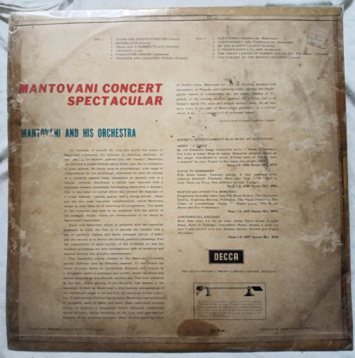 Mantovani Concert Spectacular LP Vinyl Record