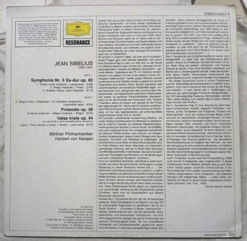 Sibelius Symphonie NR5 LP Vinyl Record