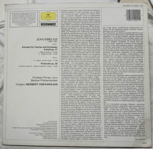 Sibelius Violinkonzert Finlandia LP Vinyl Record