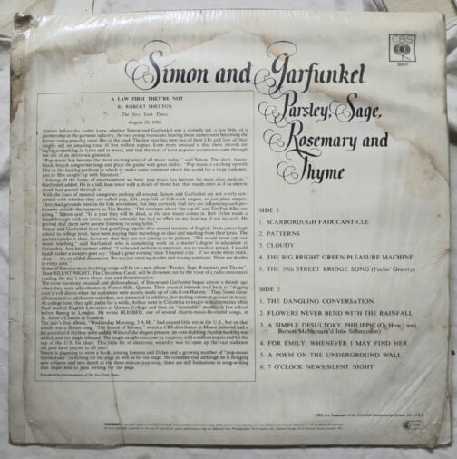 Sunon and Garfunkel Parsley Sage Rosemary and Thyme LP Vinyl Record