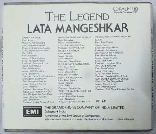 The Legend Lata Mangeshkar Hindi Film Songs Audio cd