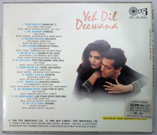 Yeh Dil Deewana Hindi Film Songs Audio cd