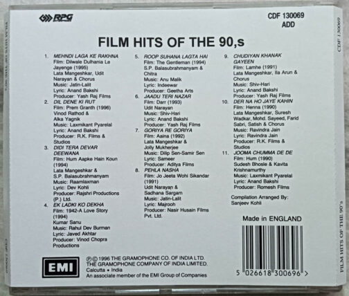 Film Hits of the 90s Hindi Film Songs Audio CD