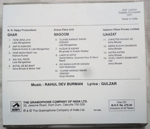 Ghar - Masoom - Ijaazat Hindi Film Songs Audio CD By R.D