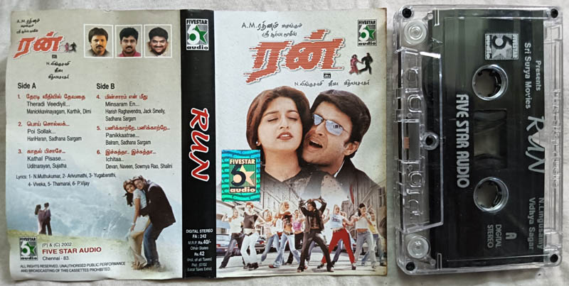 Run Tamil Film Song Audio Cassette By Vidyasagar (2)