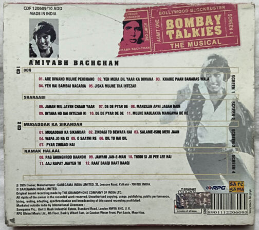 Bombay Talkies Amitabh Bachan Don - Sharaabi - Muqaddar ka Sikandar - Namak Halaal Hindi Film Songs Audio CD