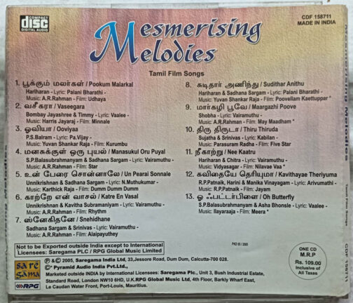 Mesmerising Melodies Tamil Film Songs Audio Cd