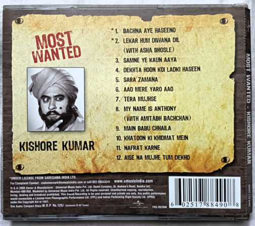 Most Wanted Kishore Kumar Hindi Film Songs Audio CD