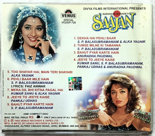 Saajan Hindi Film Songs Audio Cd By Nadeem Shravan