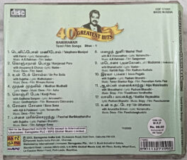 40 Greatest Hits Hariharan Disk 1 Tamil Films Songs Audio cd