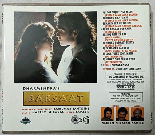 Barsaat Hindi Film Songs Audio CD By Nadeem Shravan