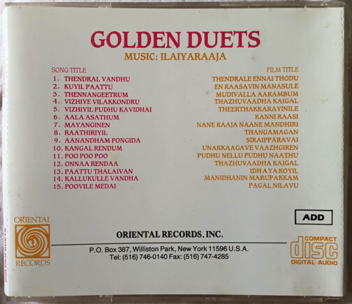 Golden Duets Tamil Film Audio cd By Ilaiyaraaja
