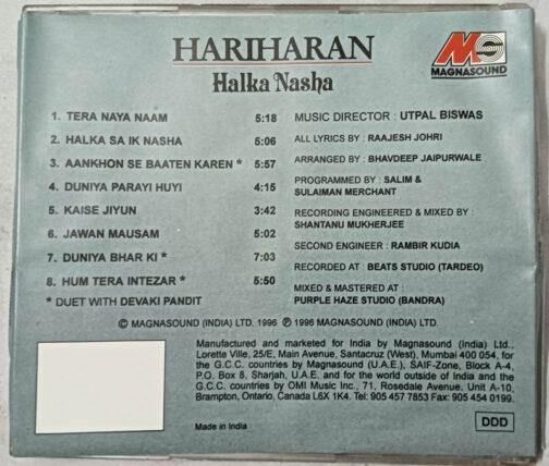Hariharan Halka Nasha Hindi Album Audio Cd
