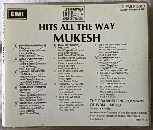 Hits all the way Mukesh Hindi Film Songs Audi Cd (1)