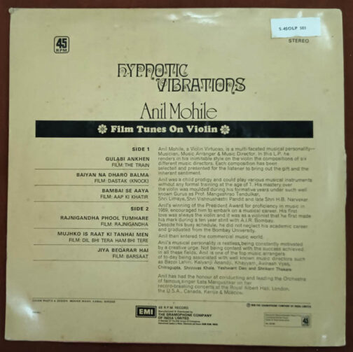 Hyprotic Vibrations Film Tunes on Violin Anil Mohile Hindi LP Vinyl Record