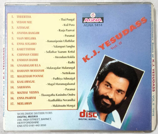 Memorable Songs of K.J.Yesudass Vol 1 & 2 Tamil Film Song Audio Cd