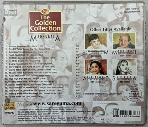 The Golden Collection Madhubala Hindi Film Songs Audio CD