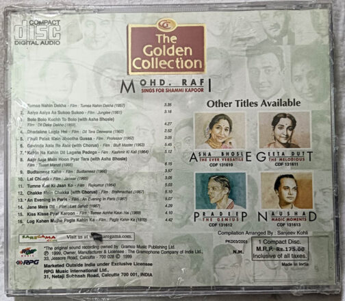 The Golden Collection Mohd Rafi Sing for Shammi Kapoor Hindi Film Songs Audio CD
