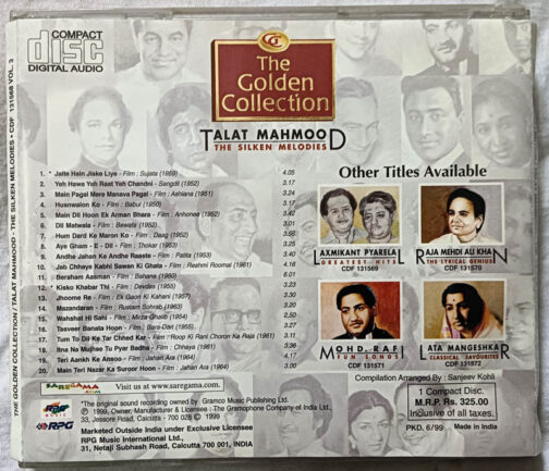 The Golden Collection Talat Mohmood The Silken Melodies Hindi Film Songs Audio CD